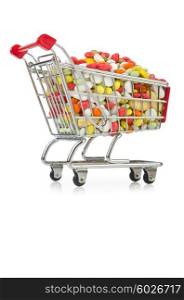 Shopping cart with many colourful pills