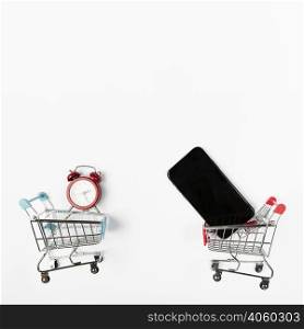 shopping carts with phone alarm clock