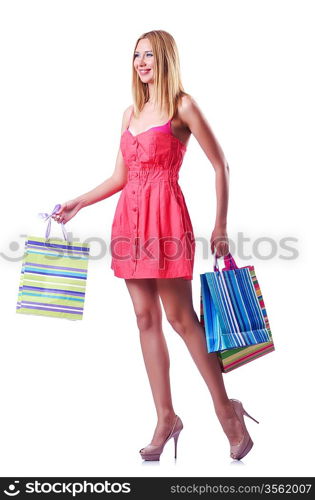 Shopping concept with woman on white