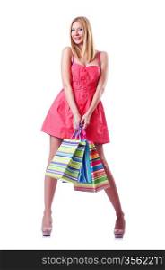 Shopping concept with woman on white