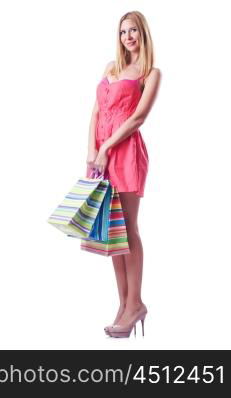 Shopping concept with woman on white