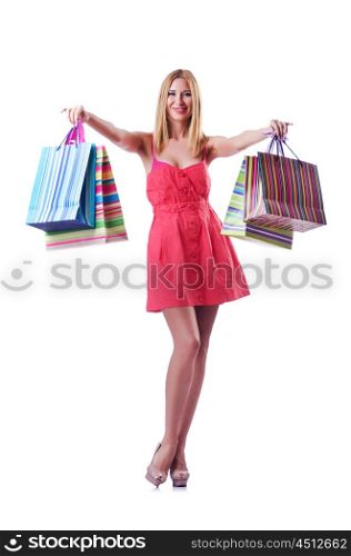 Shopping concept with woman on white