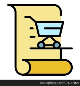 Shopping list with basket icon. Outline shopping list with basket vector icon color flat isolated. Shopping list with basket icon color outline vector