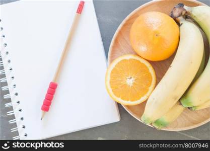 Shopping list with Healthy fruits, stock photo
