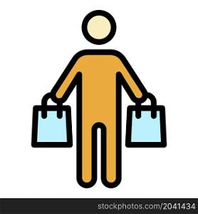 Shopping man icon. Outline shopping man vector icon color flat isolated. Shopping man icon color outline vector