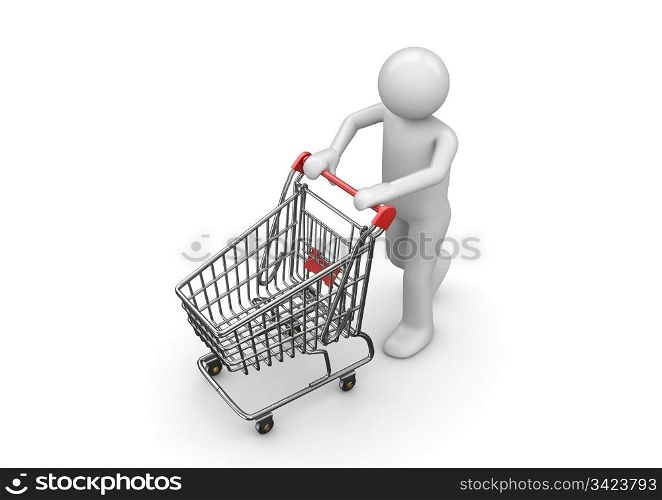 Shopping man with cart (3d isolated characters, business series)