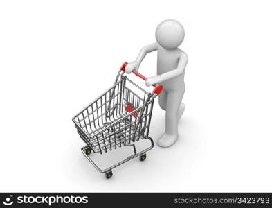 Shopping man with cart (3d isolated characters, business series)