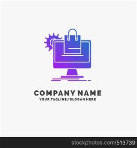 shopping, online, ecommerce, services, cart Purple Business Logo Template. Place for Tagline.. Vector EPS10 Abstract Template background