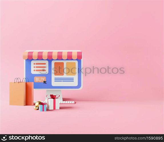 Shopping online on webpage .3d rendering.