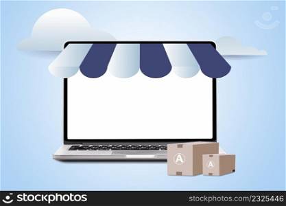 Shopping Online with Laptop computer on blank screen Website Digital marketing Shop at internet global