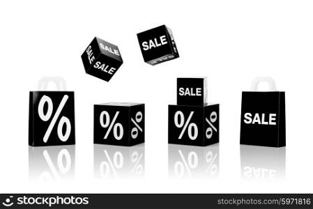 shopping, retail and black friday concept - set of boxes and shopping bags with sale and percent sign