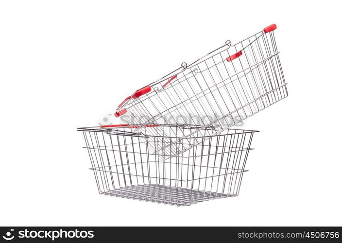 Shopping supermarket trolley isolated on the white