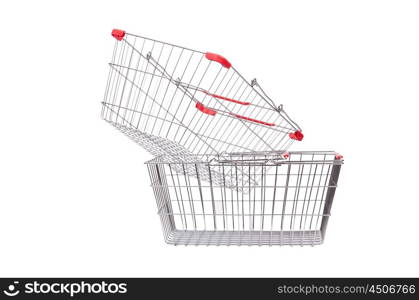 Shopping supermarket trolley isolated on the white