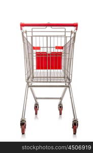 Shopping supermarket trolley isolated on the white