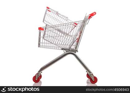 Shopping supermarket trolley isolated on the white