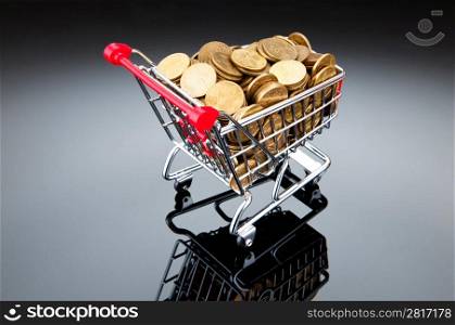 Shopping trolley full of golden coins