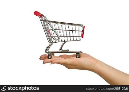 Shopping trolley on white