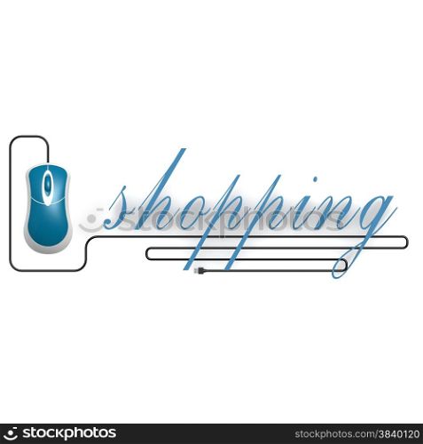 Shopping word with computer mouse image with hi-res rendered artwork that could be used for any graphic design.. Shopping word with computer mouse