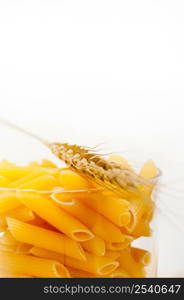 short Italian pasta penne with durum wheat grains