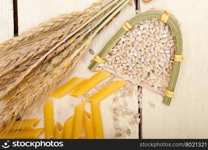 short Italian pasta penne with durum wheat grains