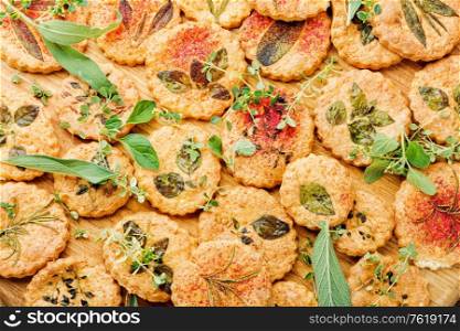 Shortbread cookies with spicy herbs.Cookies with sage,thyme and rosemary.. Cookies with herbs.