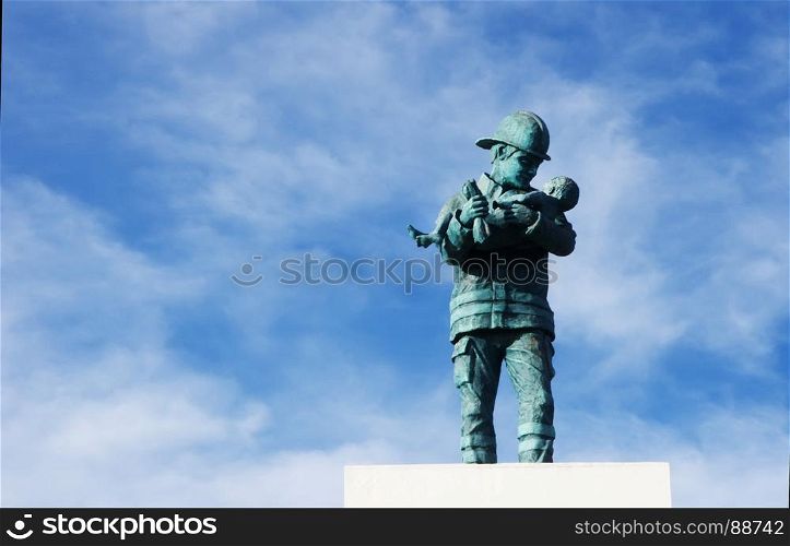 shot of firefighter statue in Portugal, Reguengos Monsaraz, Alentejo region