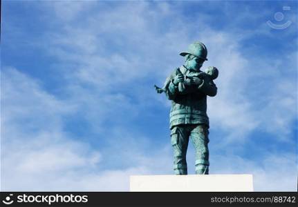 shot of firefighter statue in Portugal, Reguengos Monsaraz, Alentejo region