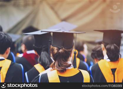 shot of graduation hats during commencement success graduates of the university, Concept education congratulation Student young the graduates in University.