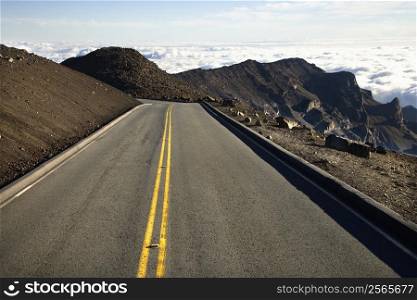 Shot of road and landscape in Haleakala National Park in Maui, Hawaii.