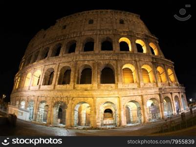 Shot of Rome Colosseum at night.