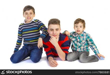 Shot studio with three brothers on white background