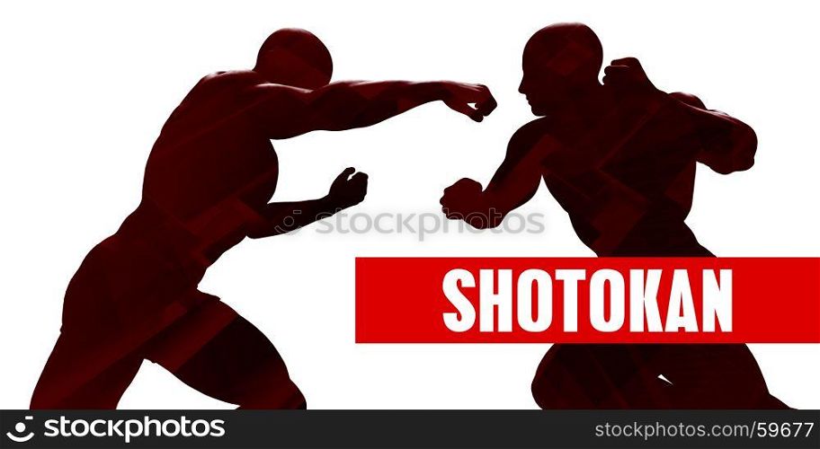 Shotokan Class with Silhouette of Two Men Fighting. Shotokan