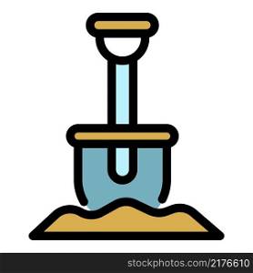 Shovel in ground icon. Outline shovel in ground vector icon color flat isolated. Shovel in ground icon color outline vector