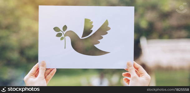 Show Cut paper with the logo of pigeon template of peace concept,International Peace Day