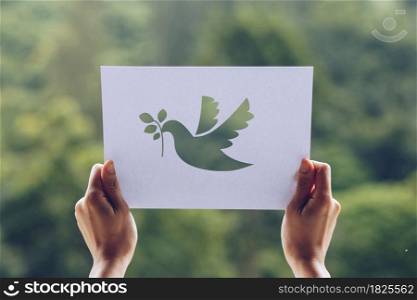 Show Cut paper with the logo of pigeon template of peace concept,International Peace Day