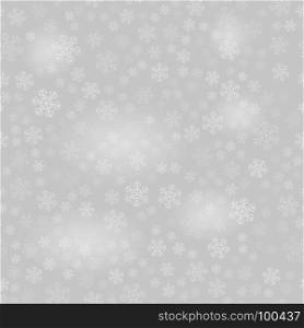 Show Flakes Pattern on Grey Sky Background. Winter Christmas Natural Blurred Texture. Show Flakes Pattern on Grey Sky Background