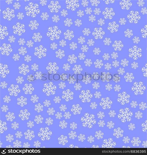 Show Flakes Seamless Pattern on Blue Sky Background. Winter Christmas Natural Texture. Show Flakes Seamless Pattern
