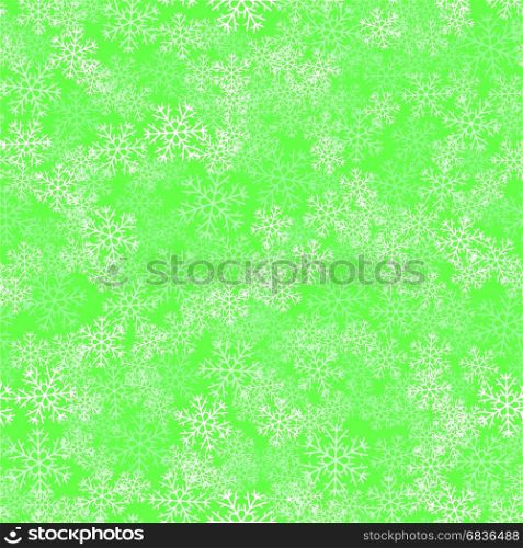 Showflakes Seamless Pattern on Green Background. Winter Christmas Natural Texture. Showflakes Seamless Pattern