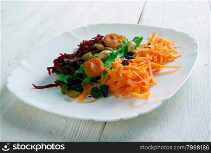 Shredded Beet and Carrot Salad. cloce up