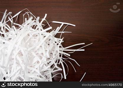 Shredded paper on a desk