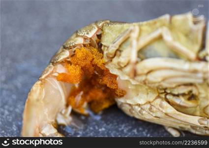 Shrimp egg, fresh raw eggs on shrimps or flathead lobster, tobiko