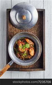 Shrimp potted with vermicelli.Thai Food. Shrimp potted with vermicelli.