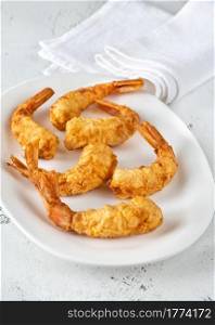 Shrimp Tempura on the serving dish close up