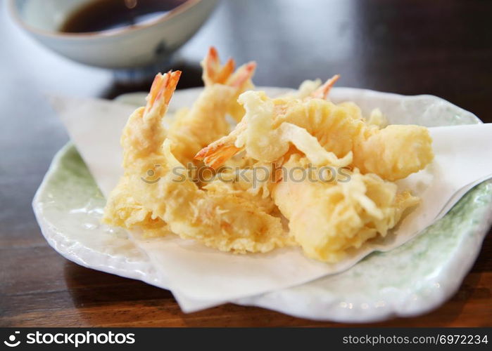 Shrimp Tempura on wood background