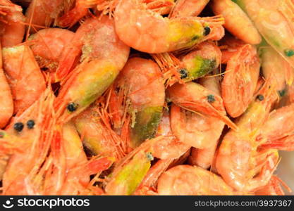 Shrimps at famous fish market (Fisketorget) in Bergen, Norway