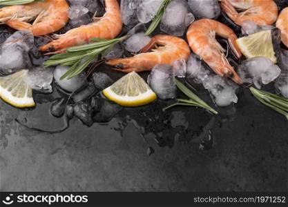 shrimps ice with lemon herbs. High resolution photo. shrimps ice with lemon herbs. High quality photo