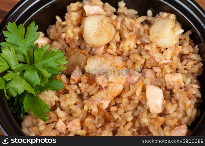 Shrimps risotto. Shrimps risotto garnished with fresh parsley