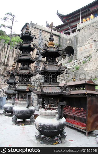 Shrine in the Tiantai temple on the top of mount, Jiuhua Shan. China