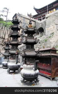Shrine in the Tiantai temple on the top of mount, Jiuhua Shan. China