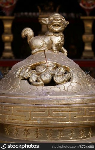 Shrine with lion in buddhist temple in Vietnam